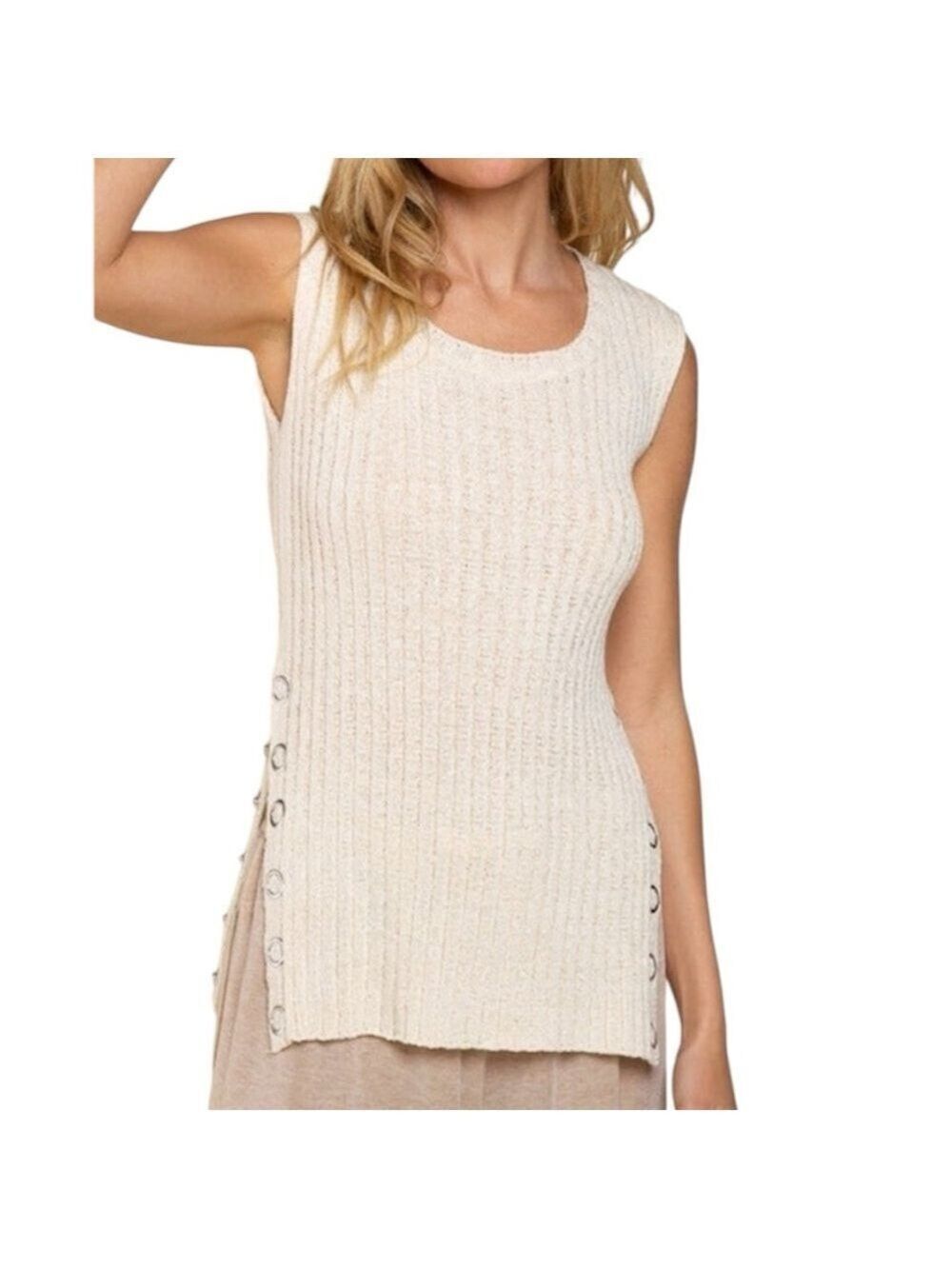 POL Ribbed Sleeveless Grommet Snap Side Hem Boho Top Size Small - Picture 12 of 12